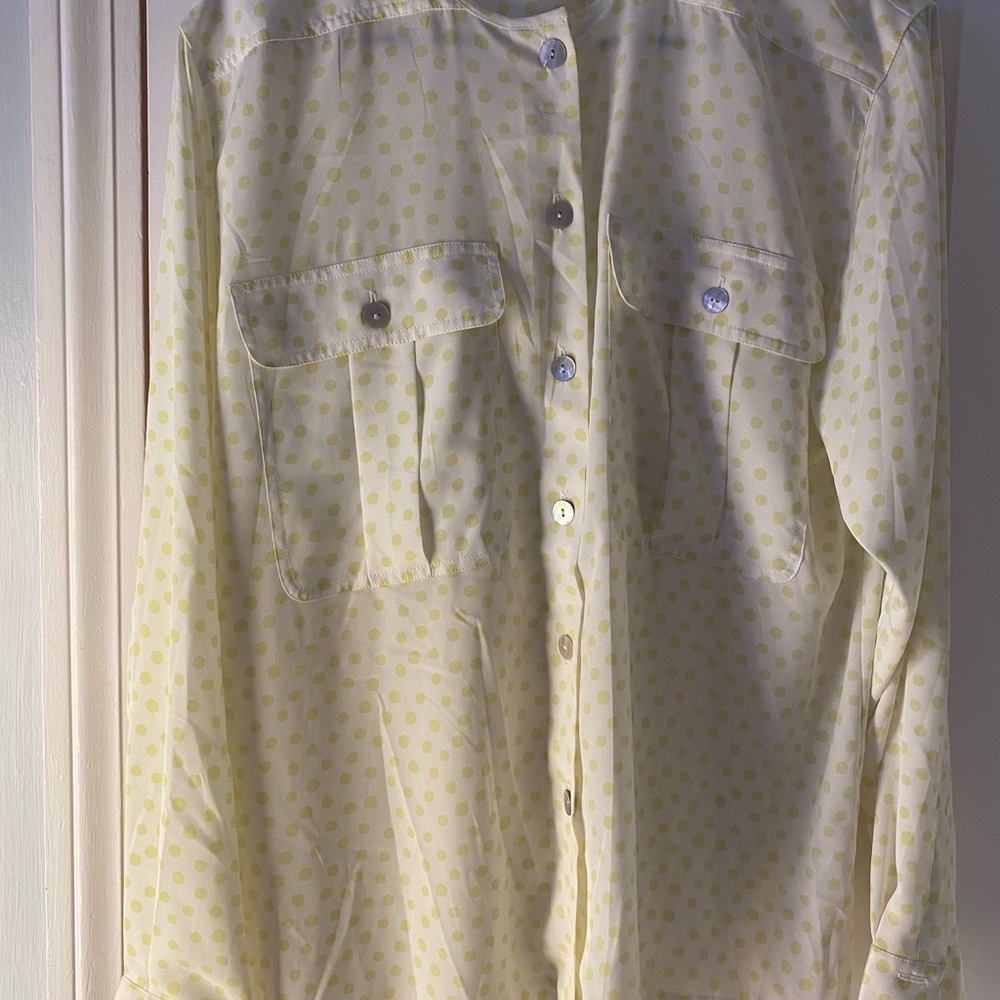 New Liz Claiborne Women's Long Sleeve Button Up Top - Yellow Polka dots Size 12